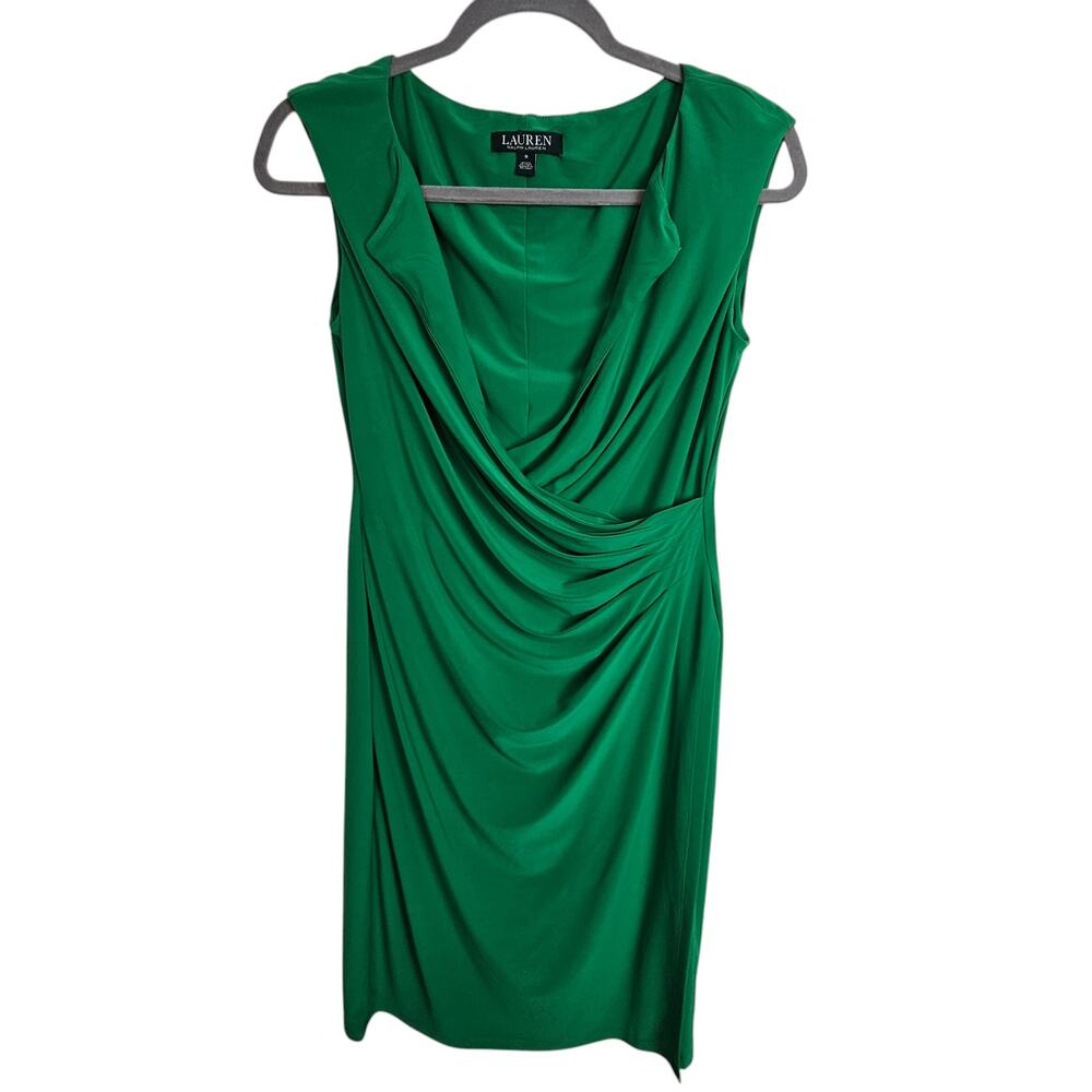 Lauren Ralph Lauren Womens Ruched Surplice Sheath Dress 8 Career Wedding Guest